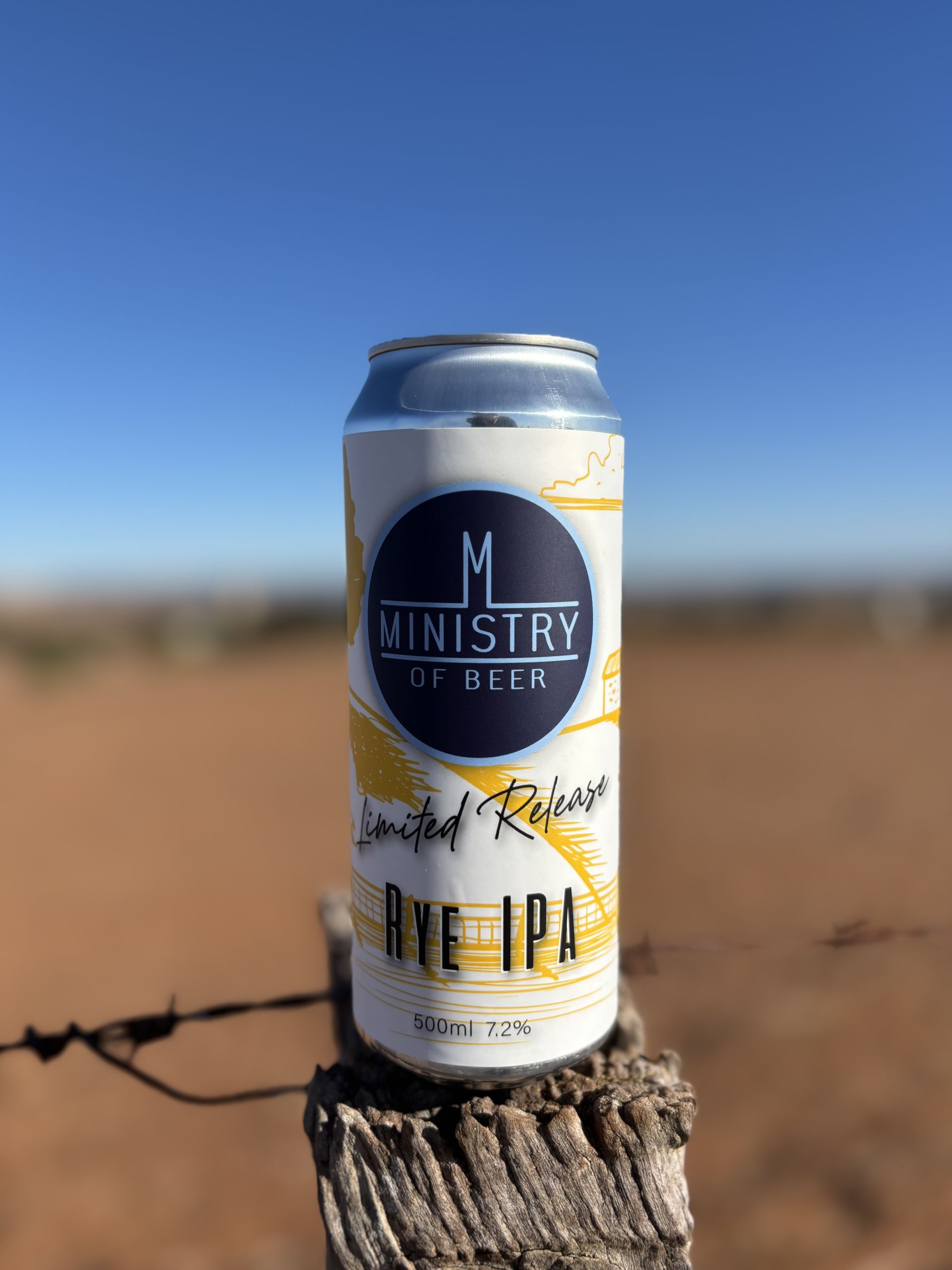 Barossa Valley Brewery - Ministry of RYE IPA craft beer sitting amongst Barossa Valley vineyards with sunset in the background
